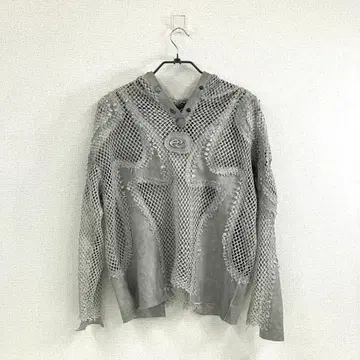 Personsoul Split Mesh Hooded Long Sleeve