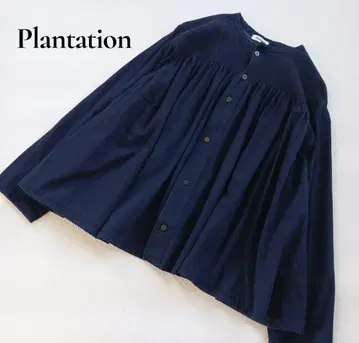 플랜테이션 인디고 데님 개더 블라우스 셔링 그라데이션