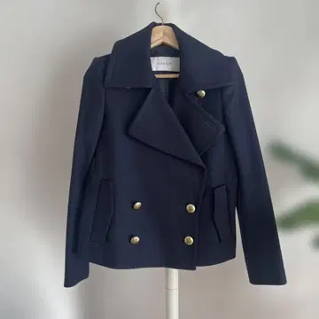 르 시엘 블루 네이비 울 더블 브레스트 피 코트