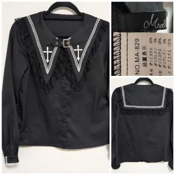 MARS 마즈 블랙 긴팔 셔츠 크로스 자수 레이스 포함