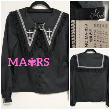 MARS 마즈 블랙 긴팔 셔츠 크로스 자수 레이스 포함