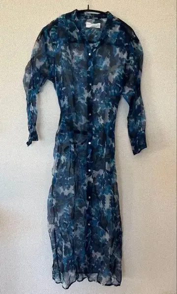 새상품급 누키테파 BLACK 실크 오간자 시어 셔츠 원피스