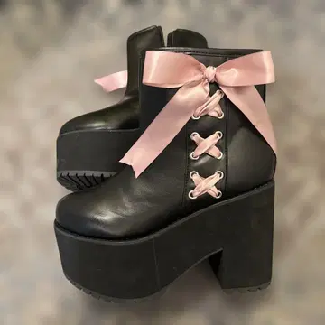 dearmylove 통굽 레이스업 부츠 블랙 x 핑크 24 디어마이러브