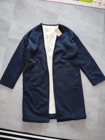 무인 오가닉 코튼 혼방 보아 안감 롱 가디건 M~L 택 포함 네이비