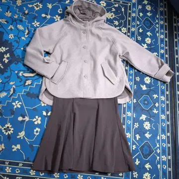 택 포함 새상품 울 라이크 후드 부착 블루종(코트) 멜란지