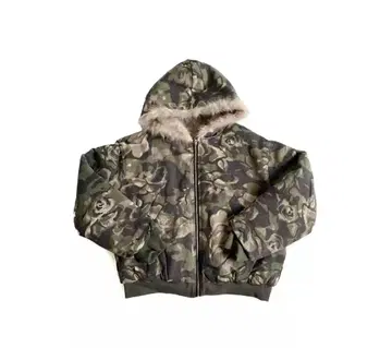 카모 패턴 퍼 자켓 퍼 다운 퍼 후드티 QS86