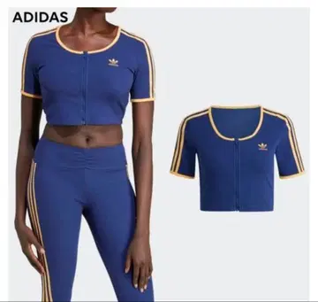 adidas 풀 집업 리브 상의 리브 반팔