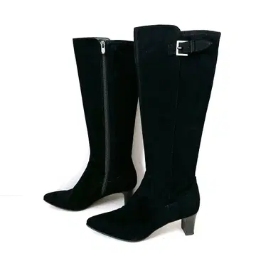 긴자 카네마츠 스웨이드 롱 부츠 사이드 지퍼 벨트 블랙 23.5cm