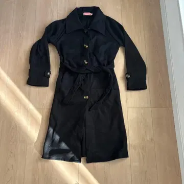 블랙 롱 코트 허리 벨트 포함