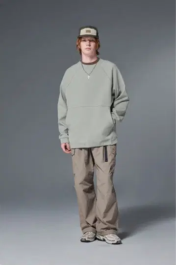 그레이 래글런 슬리브 트레이닝복 핫 맨투맨 핸드 포켓 부착