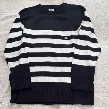 LACOSTE 블랙 화이트 보더 니트 스웨터