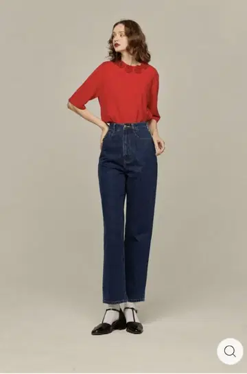 운석이 떨어지는 하이웨스트 스트레이트 데님 팬츠 네이비 twenties