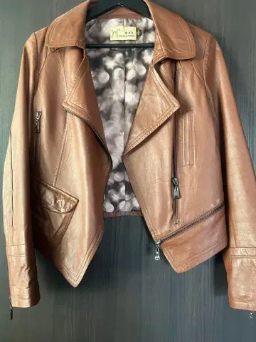 브라운 가죽 라이더 자켓 천연 가죽 M