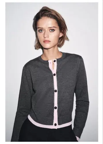 완판템 ZARA 콤비 니트 가디건 L 핑크