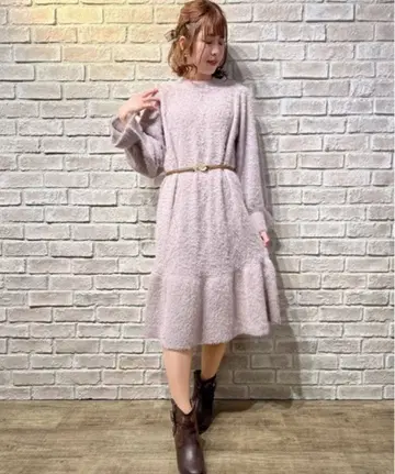 엑시즈팜 샤기 니트 롱 원피스 복슬복슬 펄 F 보라색