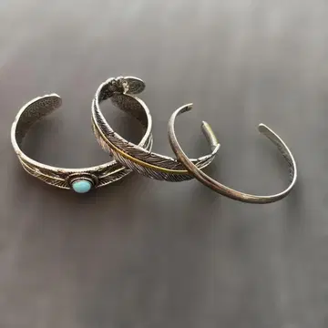 실버 골드 깃털 디자인 뱅글 3종 세트