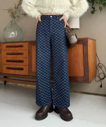 INTER FACTORY 유즈키 / 리본 자카드 데님 팬츠 M 사이즈