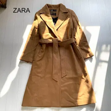 ZARA 벨트 울 블렌드 코트 카멜 M