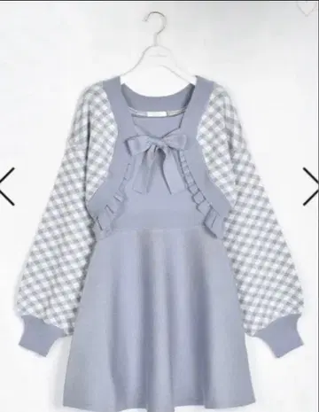 evelyn 체크 볼레로 니트 원피스 아이스 블루