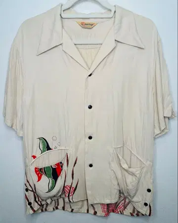 Grooving High 알로하 셔츠 물고기 자수