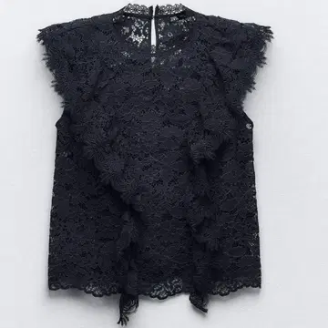 ZARA 레이스 네이비 슬리브리스 블라우스