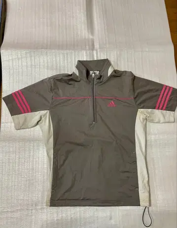 [ 가격 인하 ] adidas 하프 지퍼 피케 셔츠 그레이/화이트/핑크