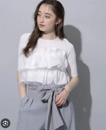 Rirandture 튤 베일 프릴 니트 티셔츠 택 포함 새상품 화이트