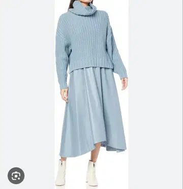 미라 오웬 골지 니트 턱 레이어드 스타일 스커트 SETUP 여성용