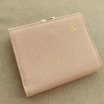 황궁 소가죽 국화 이단 접이식 가마구치 지갑 핑크 베이지