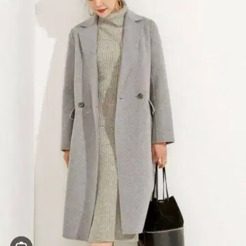 새상품급 UNITED ARROWS 더블 버튼 리버 롱 코트 38 그레이