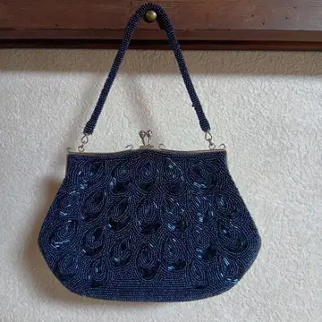 빈티지 앤티크 골동품 피콕 블루 비즈 백