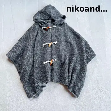 [니코앤드] 니트 판초 후드 부착 모 100% 그레이 프론트 오픈 아우터