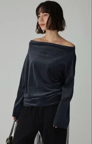 BABYLONE 벨로아 드레이프 풀오버 상의 다크 블루