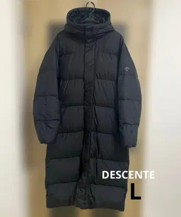 DESCENTE 롱 다운 자켓 블랙 벤치 코트 후드 부착 L