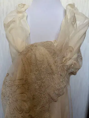 아이보리 쉬폰 자수 스톨