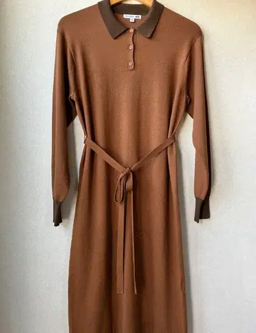 브라운 폴로 옷깃 니트 원피스