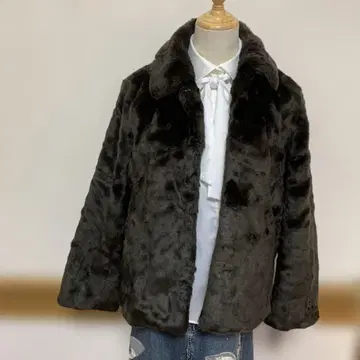 블랙 계열 짙은 갈색 카라 부착 보아 자켓 새상품 택 포함