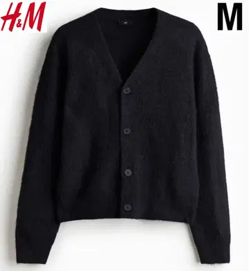 새상품 H&M 모헤어 기모 니트 퍼지 가디건 블랙 M 사이즈