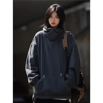 플리스 하프 지퍼 후드 부착 후드티 블랙 오버 사이즈 후드티