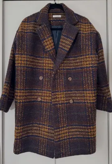 새상품 트위드 체크 더블 코트 M