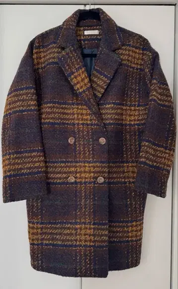 새상품 트위드 체크 더블 코트 M