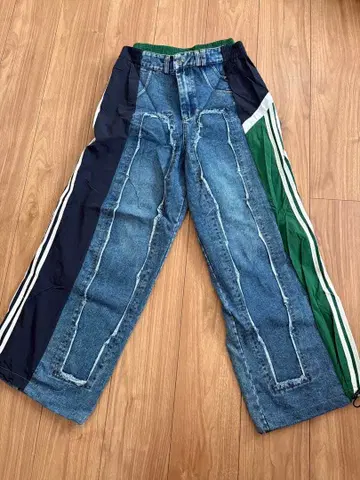 패치워크 디자인 데님 팬츠