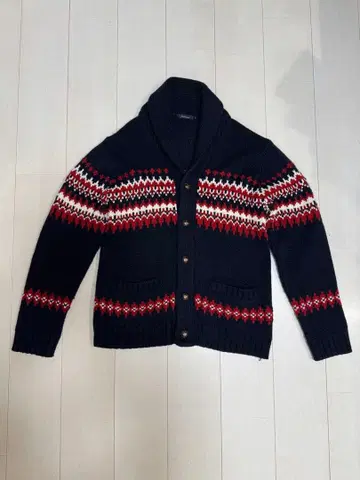네이비 페어아일 패턴 가디건