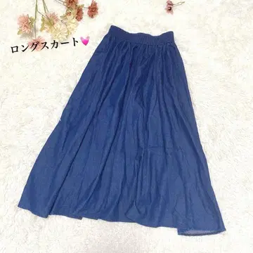 s.1393 롱 플레어 스커트 면 100% 허리밴딩 데님 블루