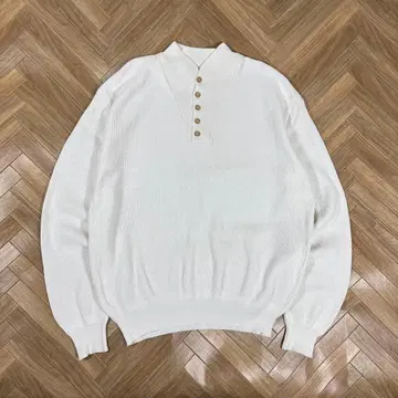 80s 엘엘빈 헨리넥 코튼 니트 usa제 화이트 스웨터