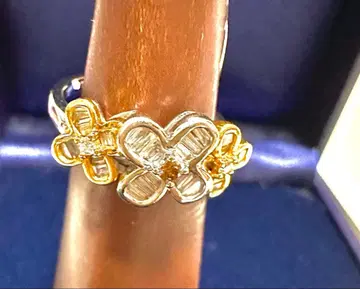 GSTV WG/YG 다이아몬드 & 브라운 다이아몬드 플라워 모티브 반지