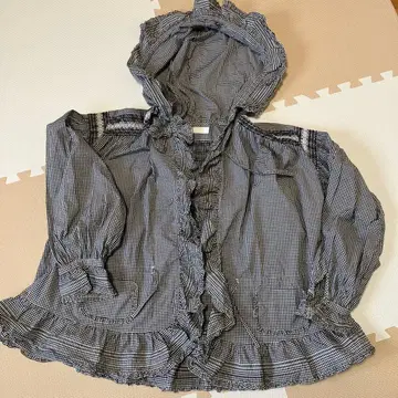 핑크하우스 깅엄 체크 후드 부착 오버 블라우스