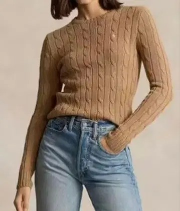 미사용 새상품! 랄프 로렌 카멜 L 사이즈 긴팔 케이블 니트