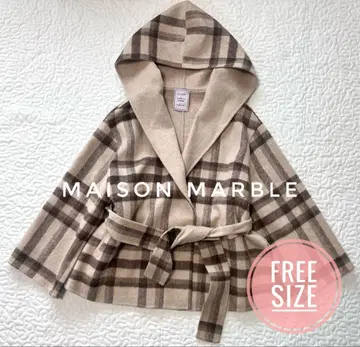 새상품급 메종 마블 크리미 체크 코트 후드 부착