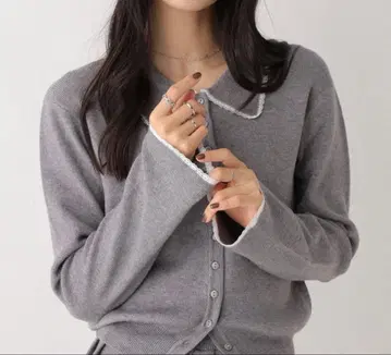 헤더 레이스 폴로 니트 가디건